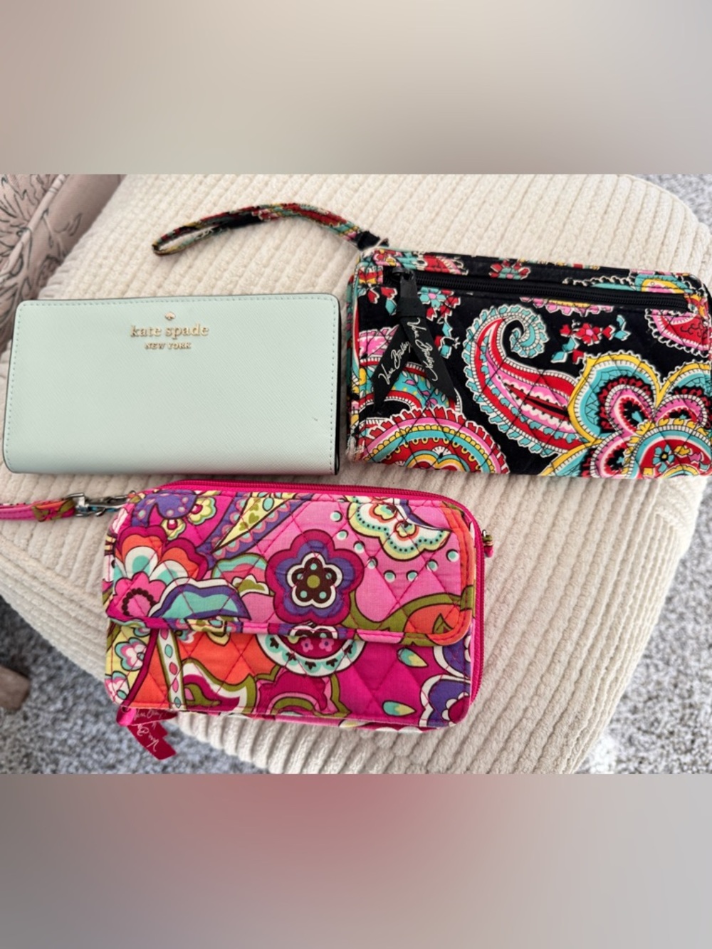Kate Spade Mint Leather Wallet + Two Vera Bradley Colorful Patterned Wristlets